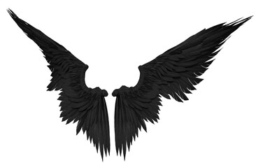 3D Rendered Black Fantasy Angel Wings Isolated On Transparent Background - 3D Illustration