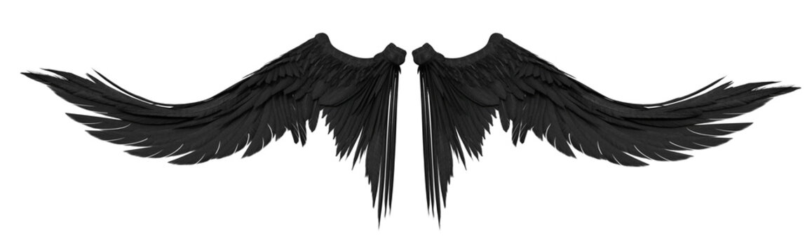 3D Rendered Black Fantasy Angel Wings Isolated On Transparent Background - 3D Illustration
