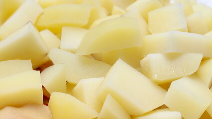 batatas fatiadas, detalhes de batata cozida, alimento natural amarelo, comida cozida, alimento cozido