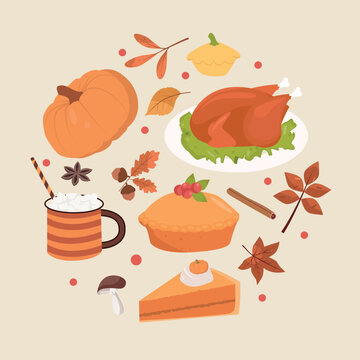 thanksgiving food and autumn elements clip art preview