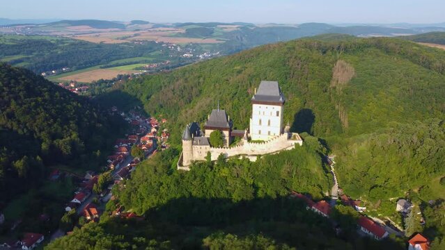 Karlstejn medieval castle in Central Bohemia from above