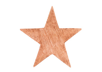 Wooden star isolated on white background with clipping path