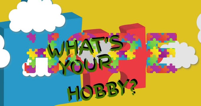 Animation of whats your hobby text over puzzle