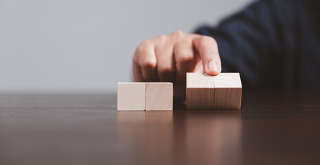 Blank wood cube or wooden block object for background use with copy space. Circle or square box toys for inserting concept icon symbol of business education strategy success. geometry for creativity.