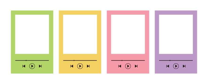 A set of photo frame design illustrations of a colorful music player concept. There is a blank space.
