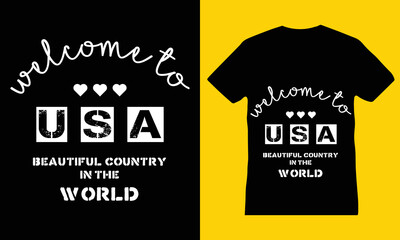 ''USA'' most beautiful country in the world, welcome banner T-shirt design in vector
