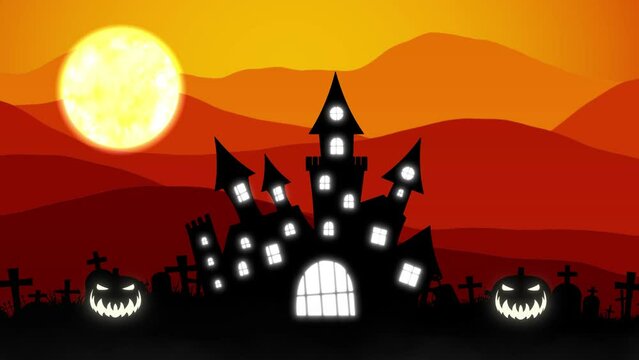 Halloween background animation with the concept of Spooky Pumpkins and Haunted Castle
