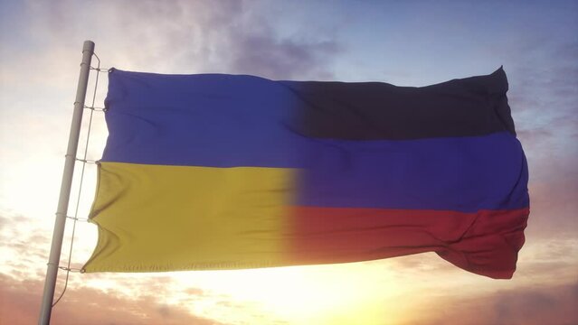 Flag of Ukraine and Donetsk. Ukraine and Republic of Donetsk Flag waving in wind
