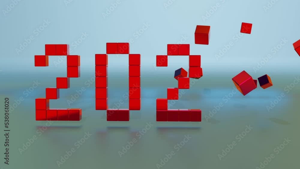 Poster numbers 2022 from cubes change to 2023. new year change concept. 3d render