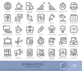 Set of conceptual icons. Vector icons in flat linear style for web sites, applications and other graphic resources. Set from the series - Office and Management. Editable stroke icon.