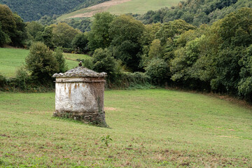 Traditional dovecote in a circular shape. Fillobal, Lugo, Galicia, Spain. French Way of Saint James.