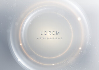 Abstract gold circles lines overlapping on grey background. with lighting effect sparkle. Template premium award design.
