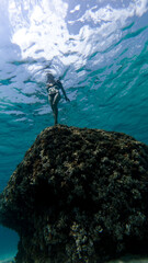 Obraz premium girl diving in mediterranean sea 