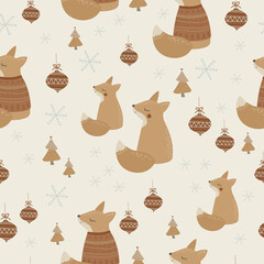Winter Fox seamless pattern, digital paper, for surface design, clothing,