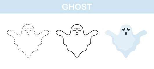 Ghost tracing and coloring worksheet for kids