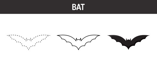 Bat tracing and coloring worksheet for kids
