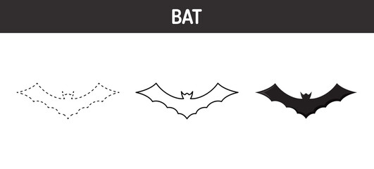 Bat tracing and coloring worksheet for kids