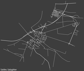 Detailed negative navigation white lines urban street roads map of the SALDER QUARTER of the German regional capital city of Salzgitter, Germany on dark gray background