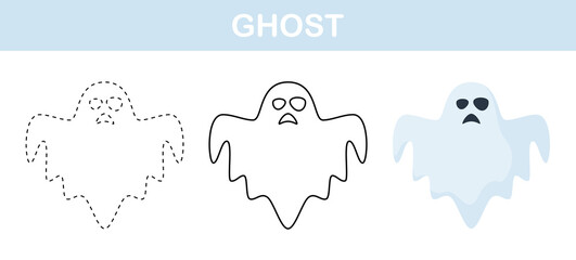 Ghost tracing and coloring worksheet for kids