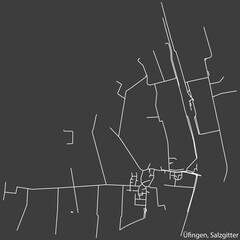 Detailed negative navigation white lines urban street roads map of the ÜFINGEN QUARTER of the German regional capital city of Salzgitter, Germany on dark gray background