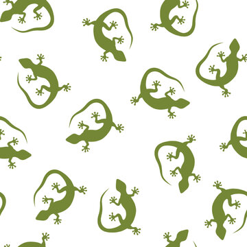 Green Tokay gekko seamless pattern. Repeating pattern of hand drawn gekko lizards. Single colored elements background.