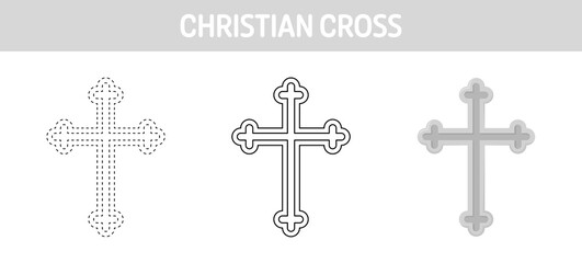 Christian Cross tracing and coloring worksheet for kids