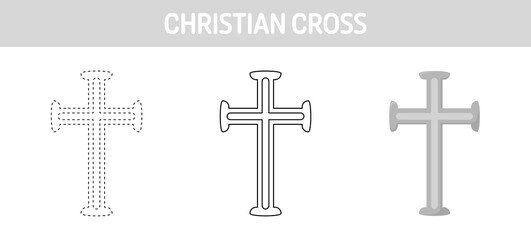 Christian Cross tracing and coloring worksheet for kids