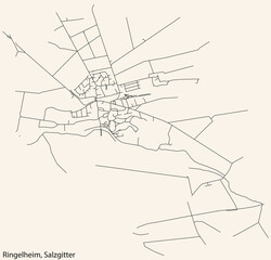 Obraz premium Detailed navigation black lines urban street roads map of the RINGELHEIM QUARTER of the German regional capital city of Salzgitter, Germany on vintage beige background