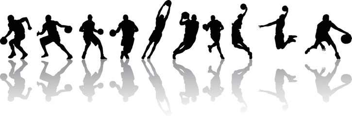 set of illustrations of a silhouette of a basketball player