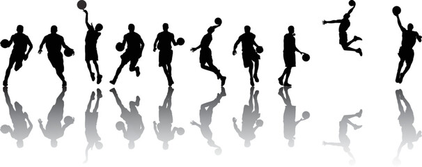 set of illustrations of a silhouette of a basketball player