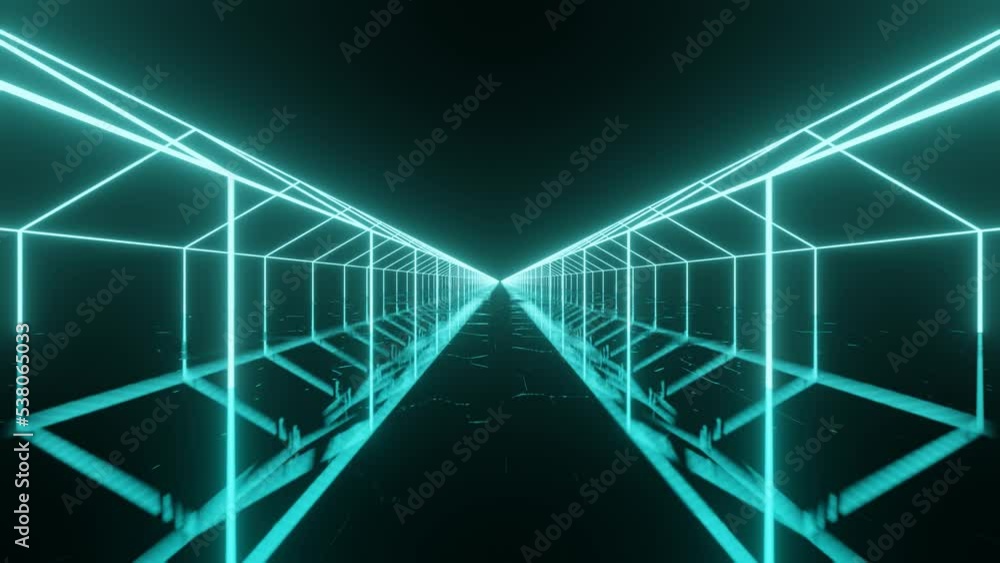 Aufkleber flight between two hexagonal neon tunnels. abstract sci fi geometric background. corridor. futuristi