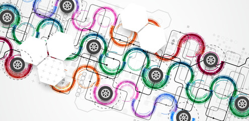 Fototapeta na wymiar Abstract technology concept. Circuit board, high computer color background. Vector illustration with space for content, web - template, business tech presentation.