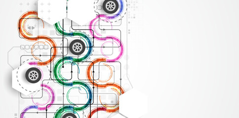 Abstract technology concept. Circuit board, high computer color background. Vector illustration with space for content, web - template, business tech presentation.