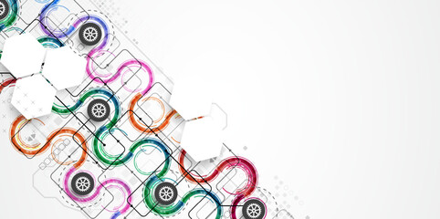 Abstract technology concept. Circuit board, high computer color background. Vector illustration with space for content, web - template, business tech presentation.