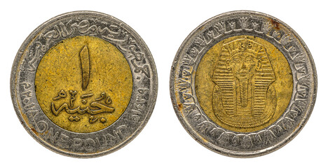 Reverse and obverse of egyptian one pound coin. Translation: 