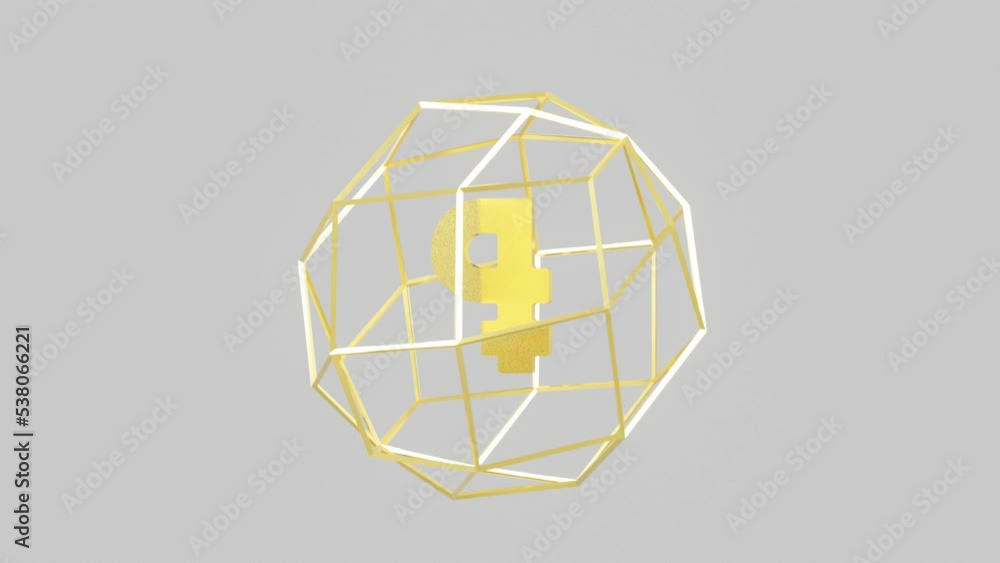 Poster 3d render russian currency ruble symbol in golden spherical cage on a white background. seamless loo