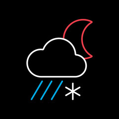 Rain cloud with snow moon icon. Weather sign