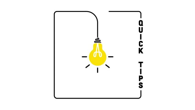 Quick tips icon badge. Top tips advice note icon. Idea bulb education tricks