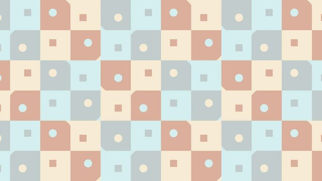 Abstract geometric pattern with dynamic multicolor shapes. Simple seamless loop mosaic animation in vintage flat style