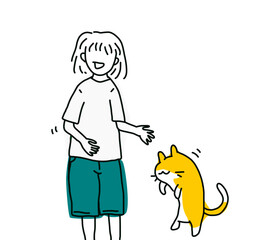 girl with orange cat vector