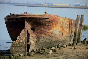 Boat wrecks at riverside. Taken 22-9-22.