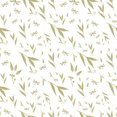 Seamless vector botanical pattern. Dragonflies and grass. Great for printing on fabric and paper.