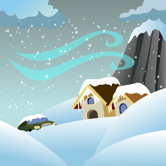 Fototapeta na wymiar Bllizard, snow storm illustration. Natural calamity, disaster, hazard. Environment. Vector.