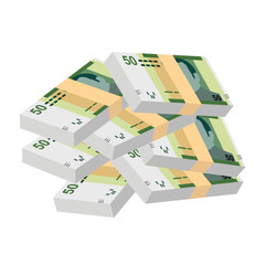 Moroccan Dirham Vector Illustration. Morocco, Ceuta, Melilla, Spain money set bundle banknotes. Paper money 50 MAD. Flat style. Isolated on white background. Simple minimal design.