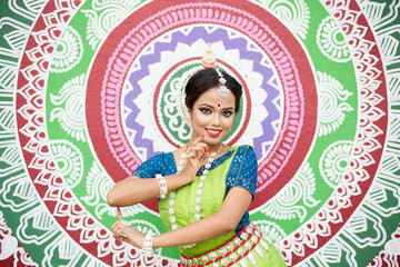 Closeup view of indian classical dancer. Odissi is a major ancient Indian classical dance form. Indian girl dancer