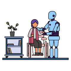Socially Assistive Robots Concept, Nursing Home bot vector color icon design, Robotic medicine symbol, Healthcare Scene Sign, Innovation Artificial Intelligence Works in Modern Clinic stock illustrati