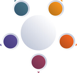 Pie chart from colorful circles, infographics for five positions, isolated