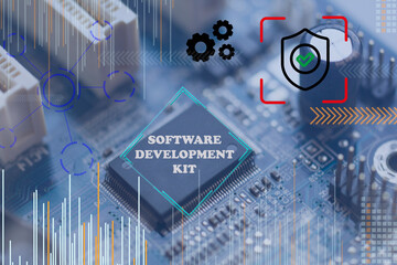 SDK Software development kit programming. Develop script program algorithm concept