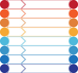 Colorful lines and circles, infographics for eight positions, isolated