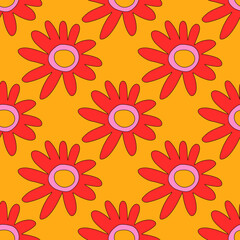 square vector seamless pattern - flower in hippie style.1970 good vibes.Funky and groovy 1980 daisy flower.1960 psychedelic ornament.Summer botanic back.Floral fall autumn naive social media template	